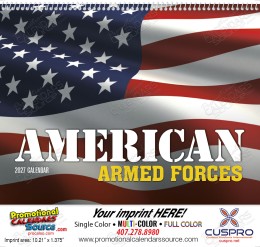 2027 American Armed Forces Calendar – Tribute to Military Service, Custom Printed, Spiral Binding promotional calendar – Patriotic Calendars – 2026