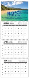 Custom 3-Month wall calendar (4 Panel) with week numbers, size 14x39.5 promotional calendar – Custom 3-Months-In-View Calendars – 2026