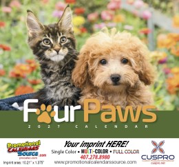 Four Paws Promotional Calendar  - Stapled promotional calendar – Pets Calendars – 2026