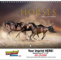 Horses Wall Calendar w Spiral Binding, 11x19, 2027 promotional calendar – Horses Calendars – 2026