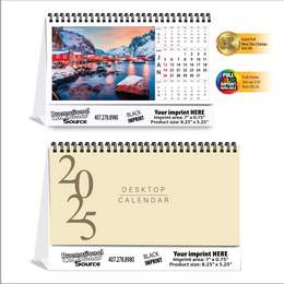 Scenic Desk Calendar with World Images -3 Month Grid promotional calendar – Tent Desk Calendars – 2026