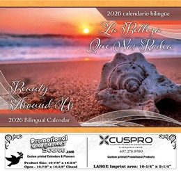 Beauty Around Us bilingual (Spanish-English) scenic Calendar with Funeral Preplanning insert option promotional calendar – Funeral Home Calendars – 2026