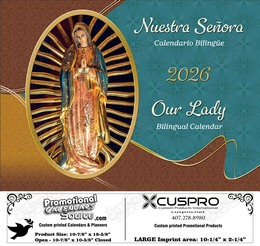Our Lady Calendar (Bilingual Spanish-English) Catholic Calendar with Funeral Preplanning insert option promotional calendar – Funeral Home Calendars – 2026