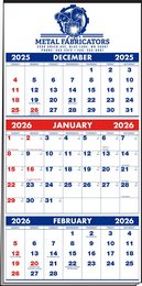 3-Months-In-View Multi-Sheets Calendar - 1-Color Imprint - Red & Blue Grids w/Tinned Top 13.25x27 promotional calendar – 3 Month View Calendars – 2026