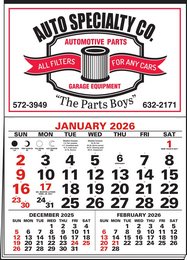 3-Months-In-View Half Apron Calendar 2-Color Imprint Red-Black, 20.5x28.5 promotional calendar – Half-Apron Calendars – 2026