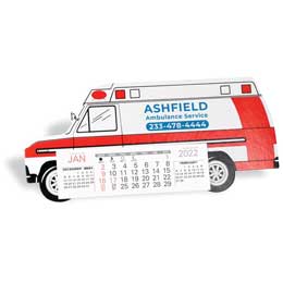 Ambulance Shape Desk Calendar - Heavy chipboard construction promotional calendar – Vehicle Desk Calendars – 2026