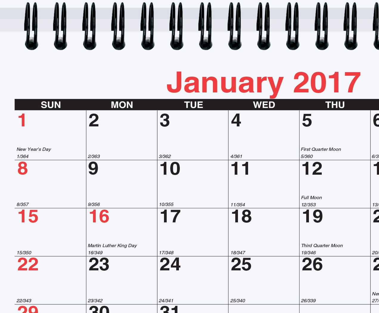 Custom 3 Months at a Glance Calendar 6x18.75, Black & Red Grid, Full