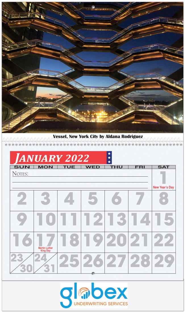 Large Numbers Grid Full Color Custom Wall Calendar, Spiral Binding, 13